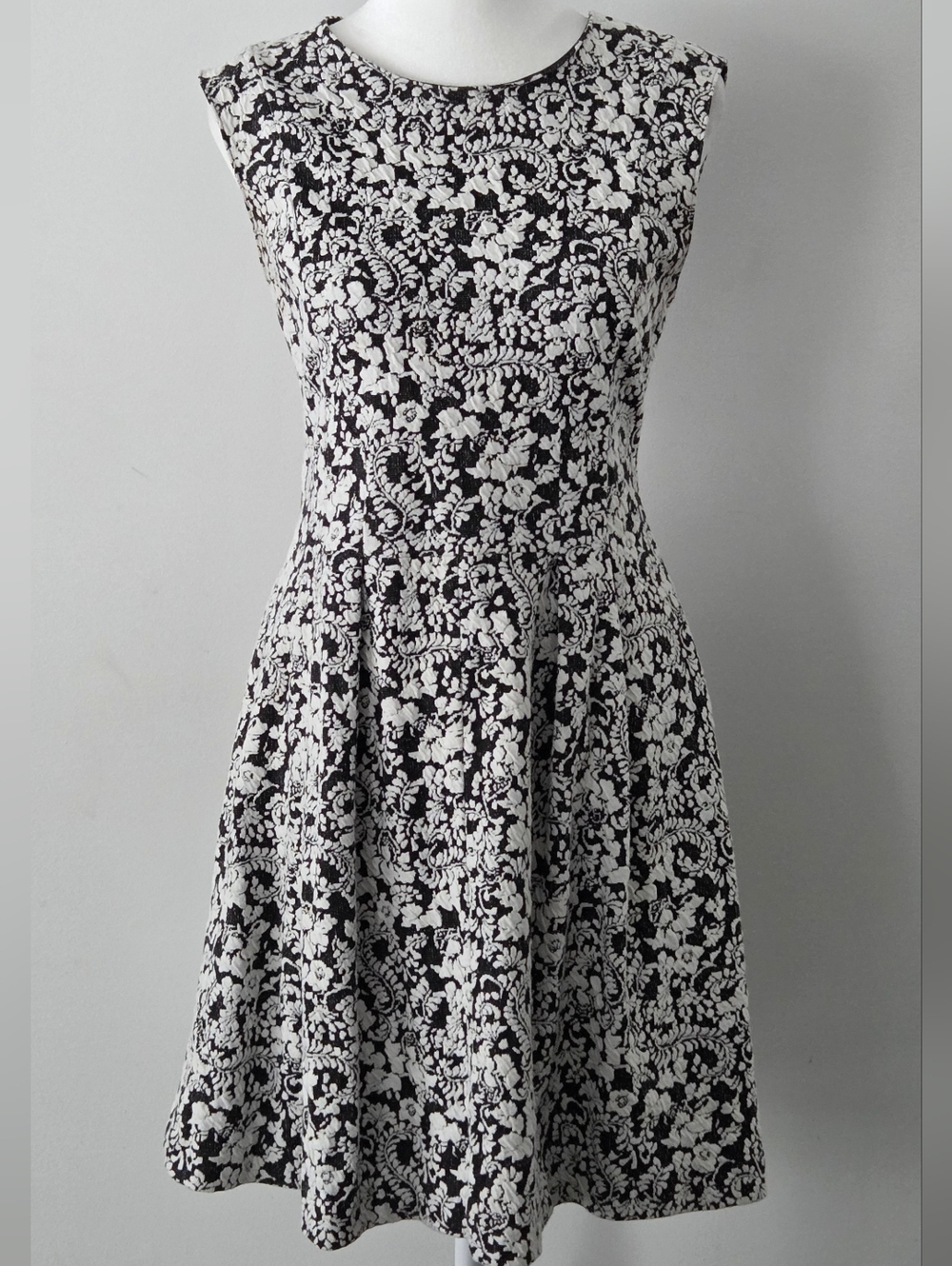 Classic Black and White Floral Fit & Flare Dress